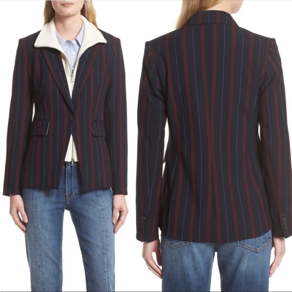Veronica Beard Striped Navy Blazer with Red and Light Blue Accents
